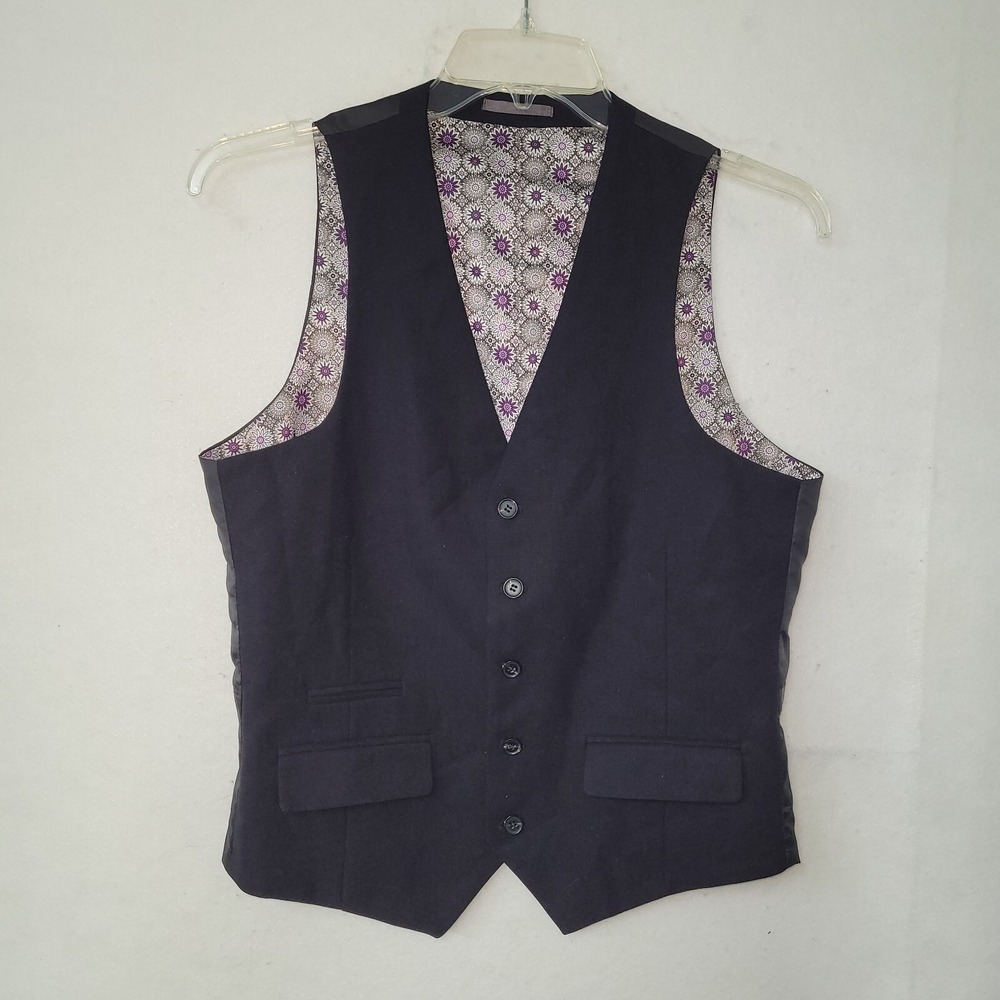 Harry Brown London Suit Vest Mens 38R Black Floral Lining Cinch Back Waistcoat